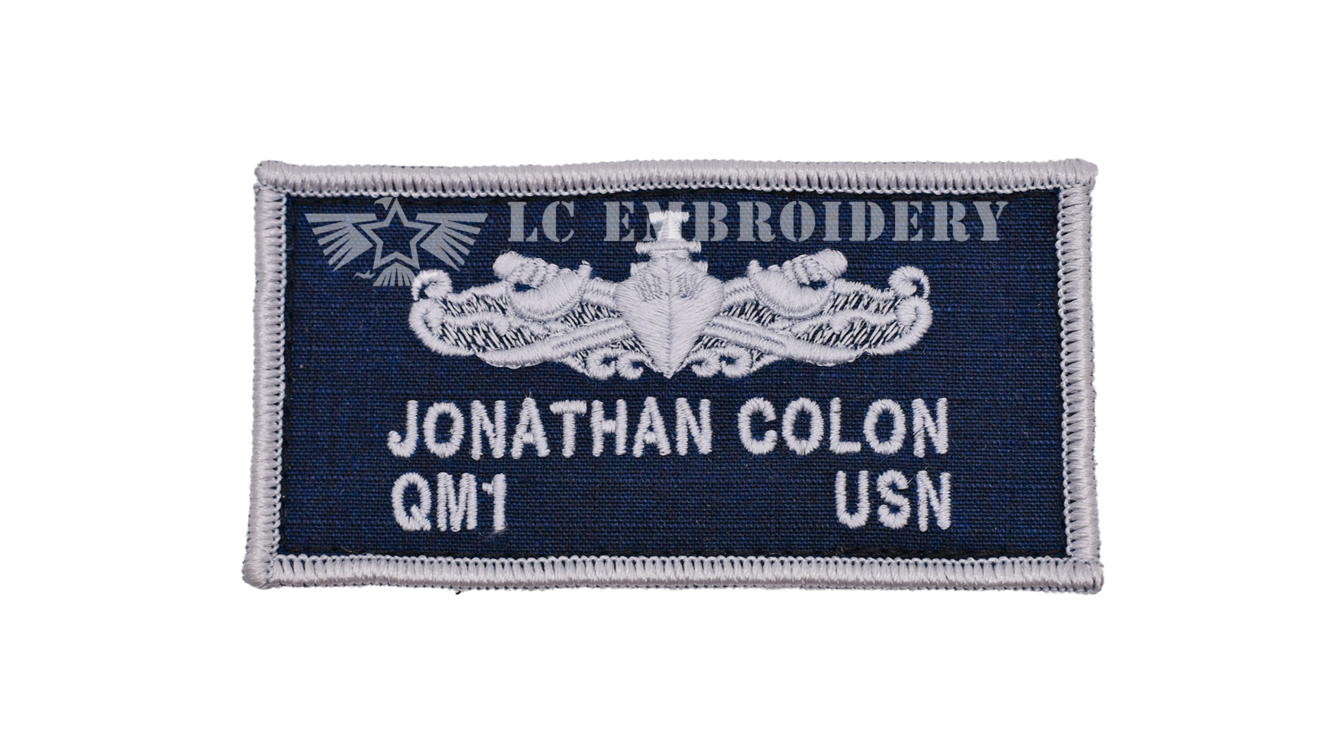Standard Navy Blue 2POC 2 x 4 Nametag Patch LC EMBROIDERY CLEANERS